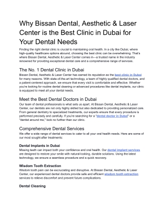 Why Bissan Dental, Aesthetic & Laser Center is the Best Clinic in Dubai for Your Dental Needs