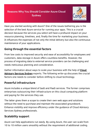 Reasons Why You Should Consider Azure Cloud Sydney