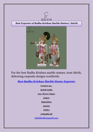 Best Exporter of Radha Krishna Marble Statues | Salvik