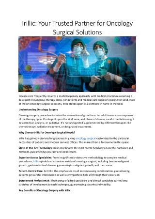 Oncology Surgical Solutions by Irillic: Expert Cancer Care