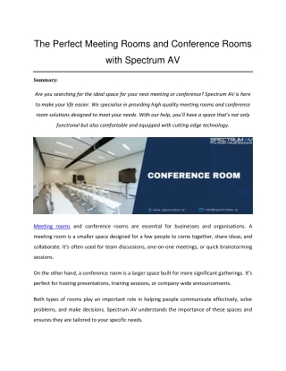 The Perfect Meeting Rooms and Conference Rooms with Spectrum AV