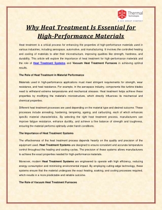 Why Heat Treatment Is Essential for High-Performance Materials