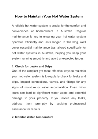 How to Maintain Your Hot Water System
