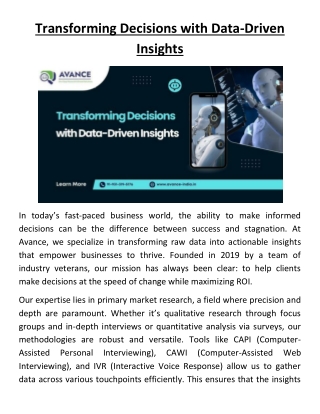 Transforming Decisions with Data-Driven Insights