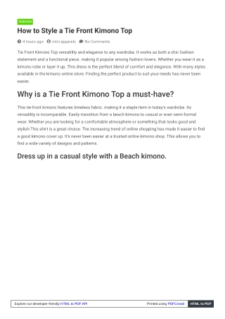 Elevate Your Style with Mini Apparels' Tie Front Kimono Top