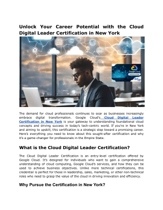 Unlock Your Career Potential with the Cloud Digital Leader Certification in New York