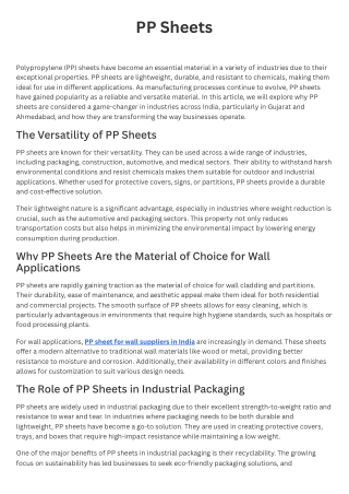 The Evolution of PP Sheets: Why They Are Transforming Indian Industries