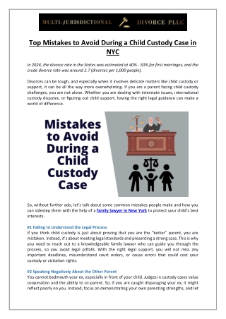 Top Mistakes to Avoid During a Child Custody Case in NYC