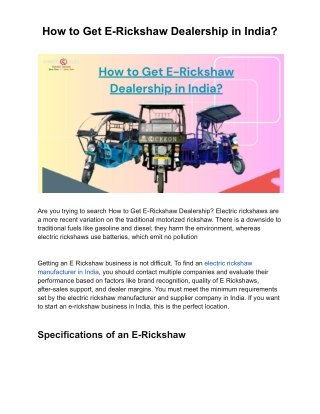 How to Get E-Rickshaw Dealership in India?