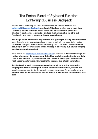 The Perfect Blend of Style and Function_ Lightweight Business Backpack