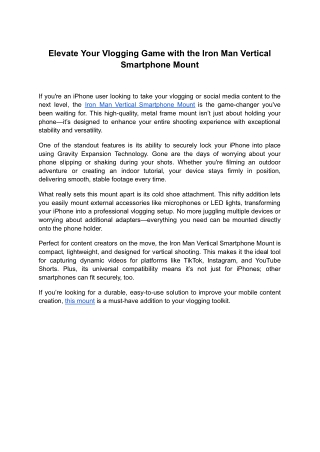 Elevate Your Vlogging Game with the Iron Man Vertical Smartphone Mount