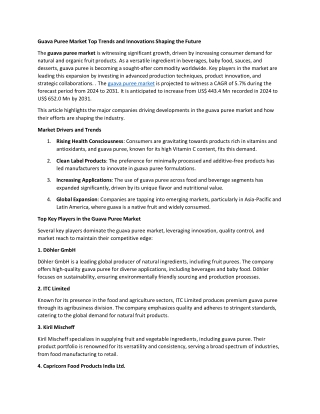 Guava Puree Market Top Manufacturers Driving Industry Expansion Globally