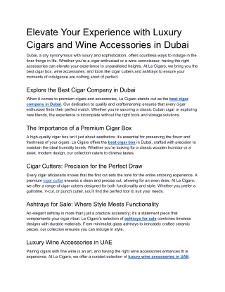 Elevate Your Experience with Luxury Cigars and Wine Accessories in Dubai