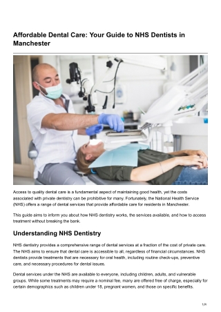 Affordable Dental Care Your Guide to NHS Dentists in Manchester