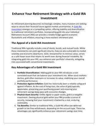 Enhance Your Retirement Strategy with a Gold IRA Investment