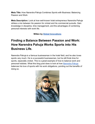 How Narendra Pahuja Combines Sports with Business_ Balancing Passion and Work