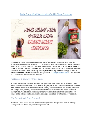 Make Every Meal Special with Chokhi Dhani Chutneys