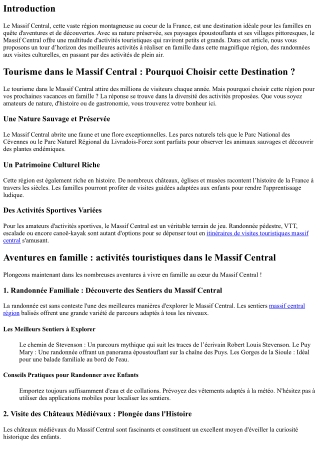 Aventures en famille : activités touristiques dans le Massif Central