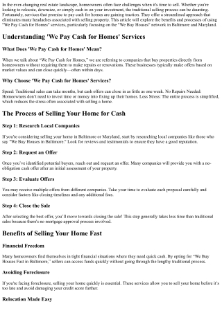 “Experience Hassle-Free Selling with ‘We Pay Cash for Homes’ Services”