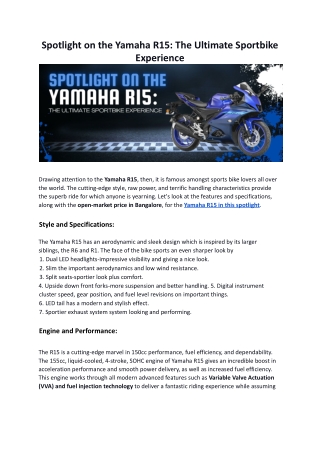 Spotlight on the Yamaha R15_ The Ultimate Sportbike Experience
