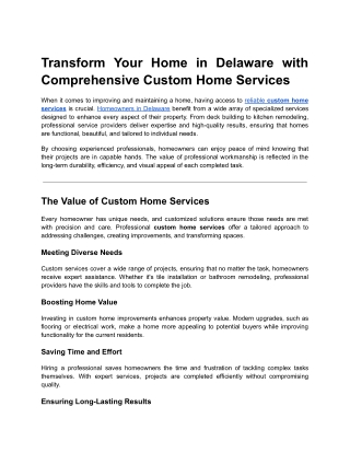 Transform Your Home in Delaware with Comprehensive Custom Home Services