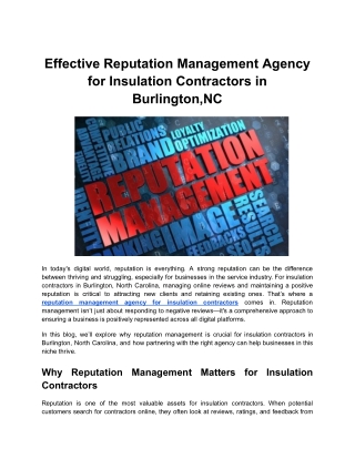 Effective Reputation Management Agency for Insulation Contractors in Burlington, NC