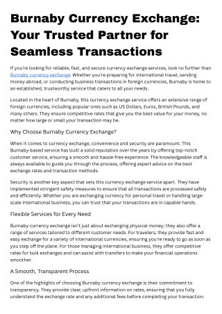 Burnaby Currency Exchange Your Trusted Partner for Seamless Transactions