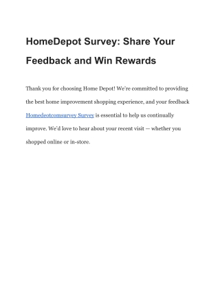 Homedepot – Get a $100 Discount – Home Depot Survey