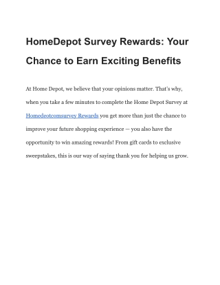Homedepot – Get a $100 Discount – Home Depot Survey