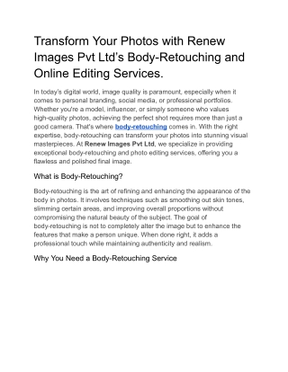 Transform Your Photos with Renew Images Pvt Ltd’s Body-Retouching and Online Edi