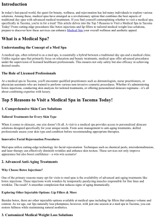 Top 5 Reasons to Visit a Medical Spa in Tacoma Today!