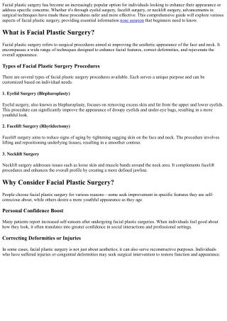 Facial Plastic Surgery 101: A Comprehensive Guide for Beginners
