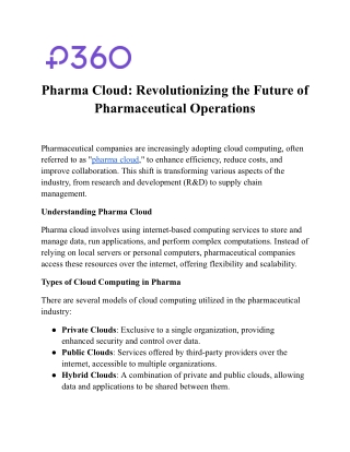 Pharma Cloud: Revolutionizing the Future of Pharmaceutical Operations