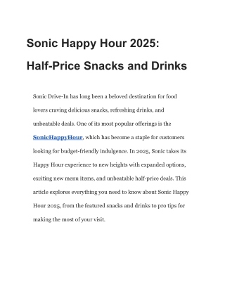 Sonic Happy Hour 2025: Half-Price Snacks and Drinks