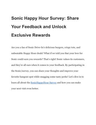 Sonic Happy Hour 2025: Half-Price Snacks and Drinks