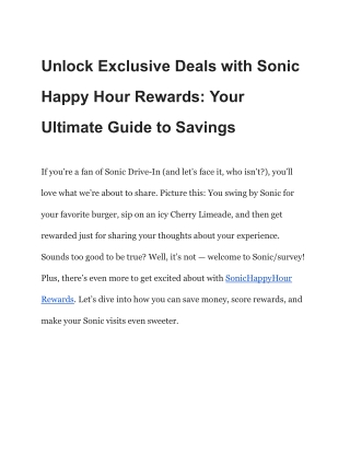 Sonic Happy Hour 2025: Half-Price Snacks and Drinks