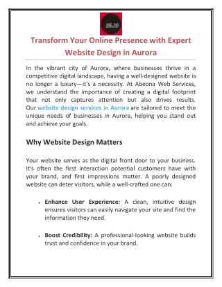 Transform Your Online Presence with Expert Website Design in Aurora