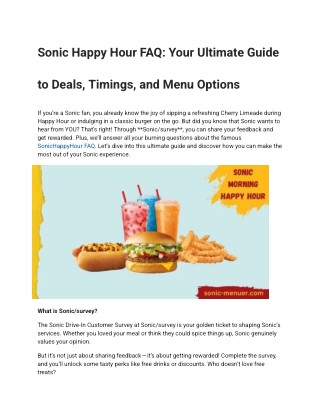 Sonic Happy Hour 2025: Half-Price Snacks and Drinks