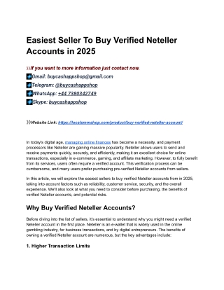 Best 10 Sites To Buy Verified Neteller Accounts In This Year