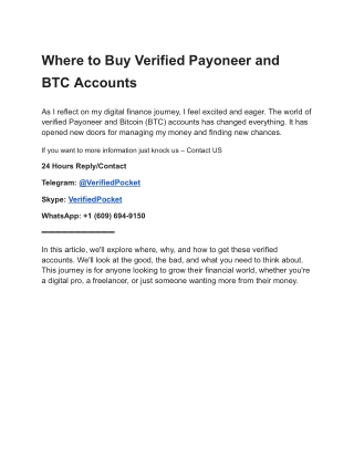 Where to Buy Verified Payoneer and BTC Accounts