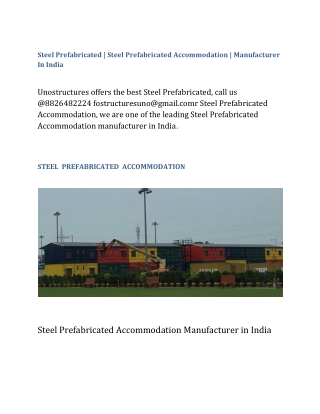 Steel Prefabricated | Steel Prefabricated Accommodation | Manufacturer In India