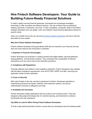 Hire Fintech Software Developers Your Guide to Building Future-Ready Financial Solutions