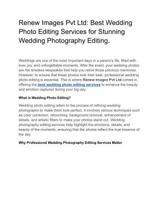 Renew Images Pvt Ltd: Best Wedding Photo Editing Services for Stunning Wedding P