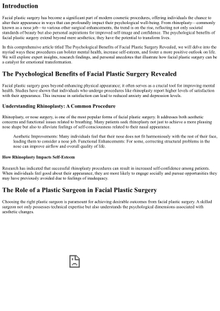 The Psychological Benefits of Facial Plastic Surgery Revealed
