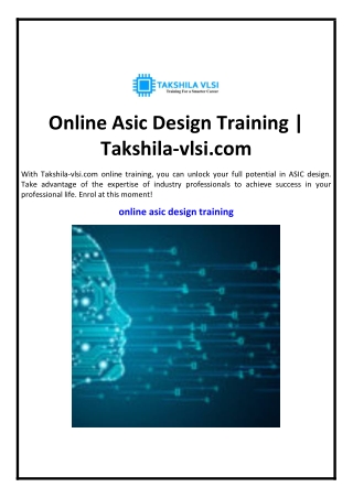 Online Asic Design Training | Takshila-vlsi.com