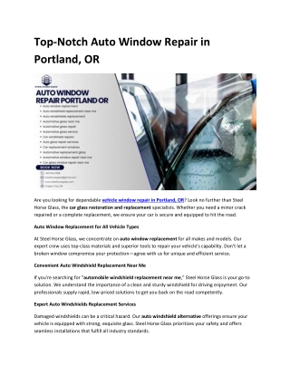 Top-Notch Auto Window Repair in Portland, OR