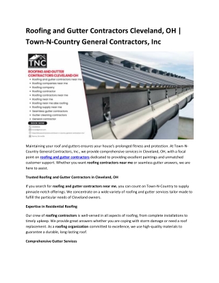 Roofing and Gutter Contractors Cleveland, OH | Town-N-Country General Contractor