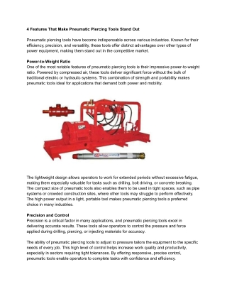 4 Features That Make Pneumatic Piercing Tools Stand Out