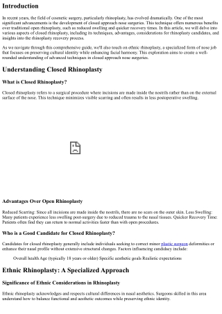 “Exploring Advanced Techniques in Closed Approach Nose Surgeries”
