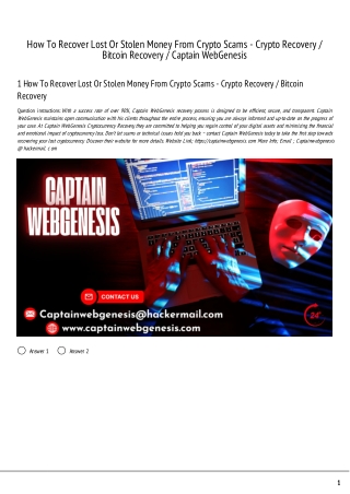 How To Recover Lost Or Stolen Money From Crypto Scams - Crypto Recovery